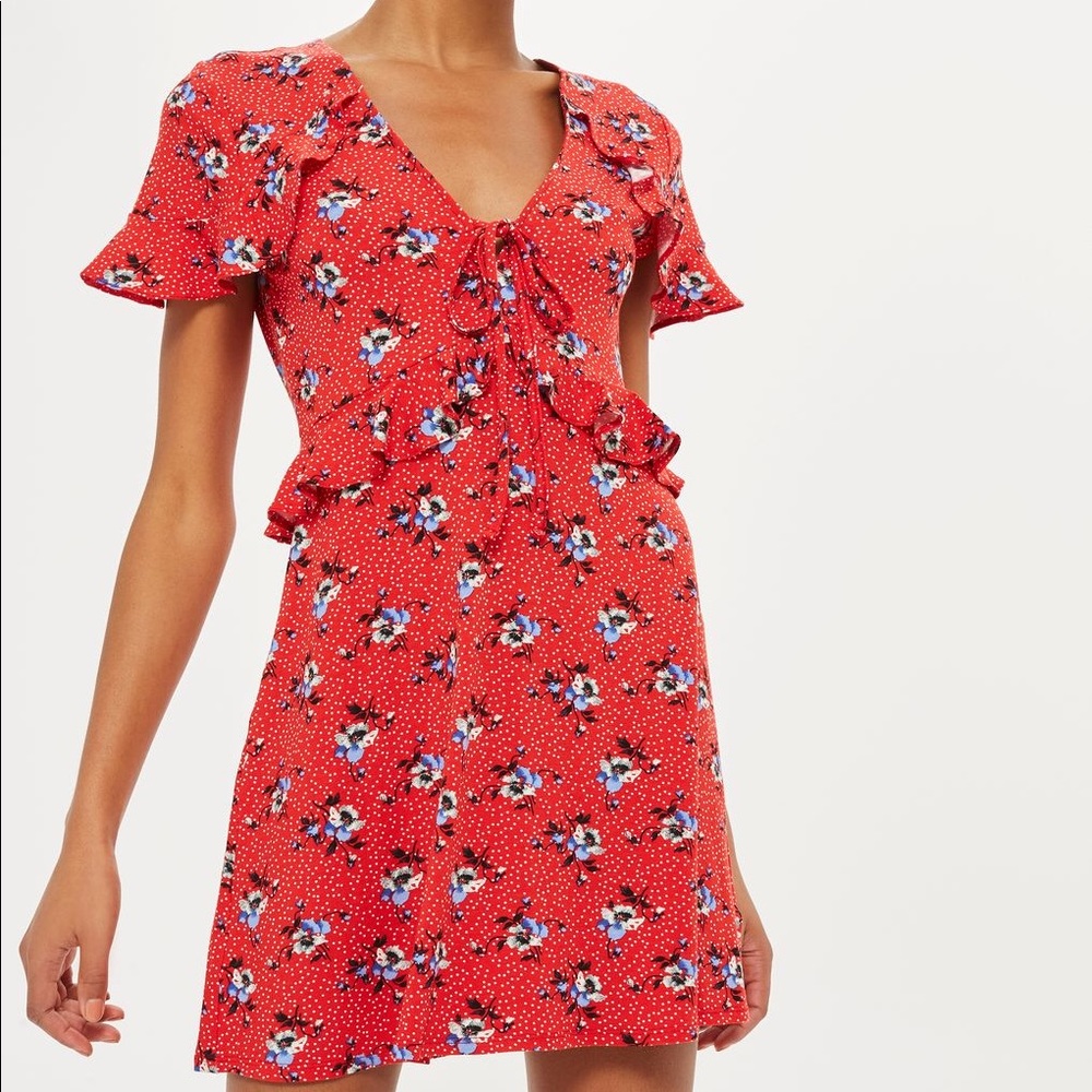 Red Floral Polkadot Jersey Dress